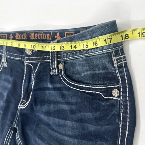 Rock Revival Jeans Womens 31 Jacklyn Boot Cut Pink Sequins Embroidered Denim Mid - Picture 7 of 16